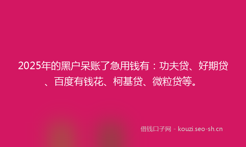 2025年的黑户呆账了急用钱有：功夫贷、好期贷、百度有钱花、柯基贷、微粒贷等。