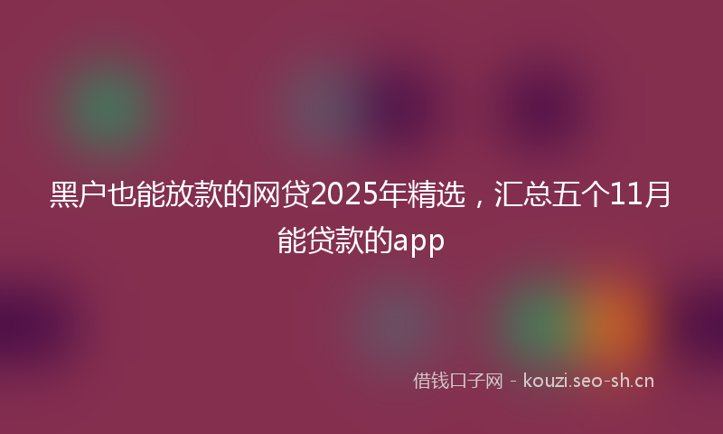 黑户也能放款的网贷2025年精选，汇总五个11月能贷款的app