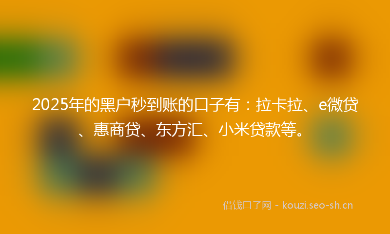 2025年的黑户秒到账的口子有：拉卡拉、e微贷、惠商贷、东方汇、小米贷款等。