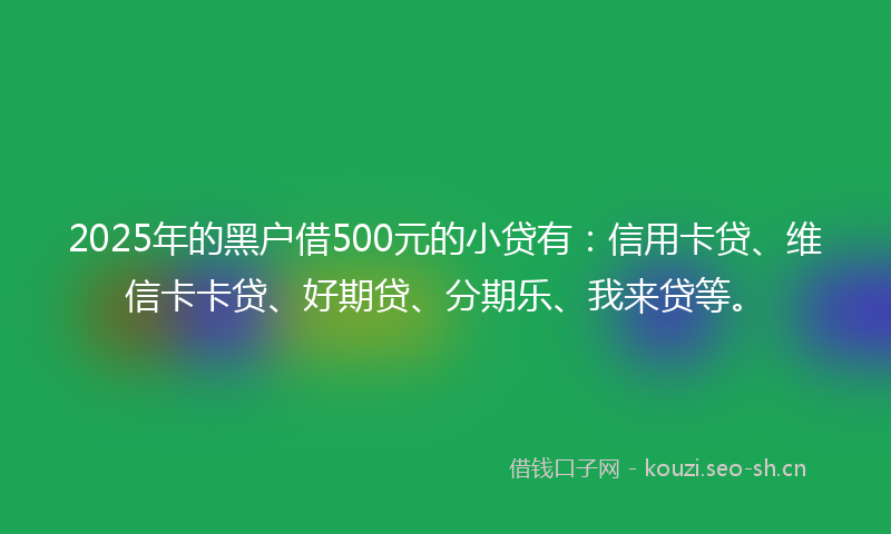2025年的黑户借500元的小贷有：信用卡贷、维信卡卡贷、好期贷、分期乐、我来贷等。