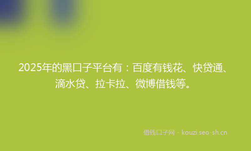 2025年的黑口子平台有：百度有钱花、快贷通、滴水贷、拉卡拉、微博借钱等。
