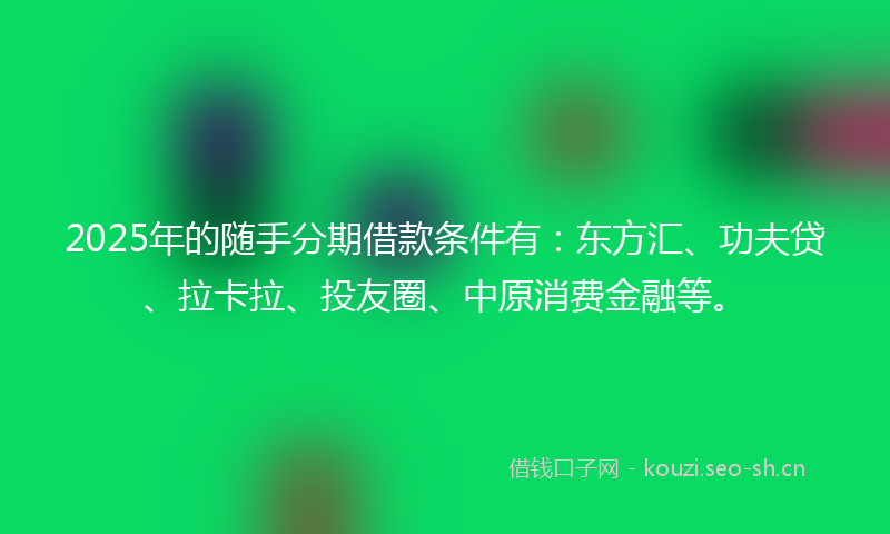2025年的随手分期借款条件有：东方汇、功夫贷、拉卡拉、投友圈、中原消费金融等。