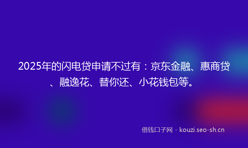 2025年的闪电贷申请不过有：京东金融、惠商贷、融逸花、替你还、小花钱包等。