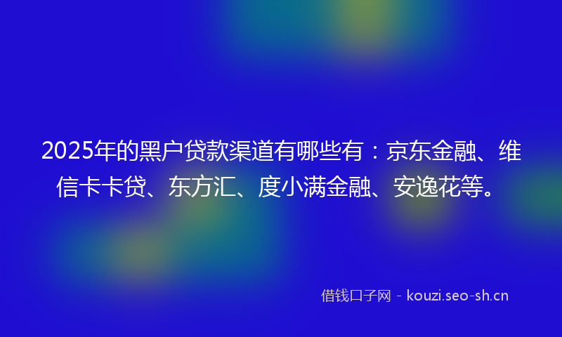 2025年的黑户贷款渠道有哪些有：京东金融、维信卡卡贷、东方汇、度小满金融、安逸花等。