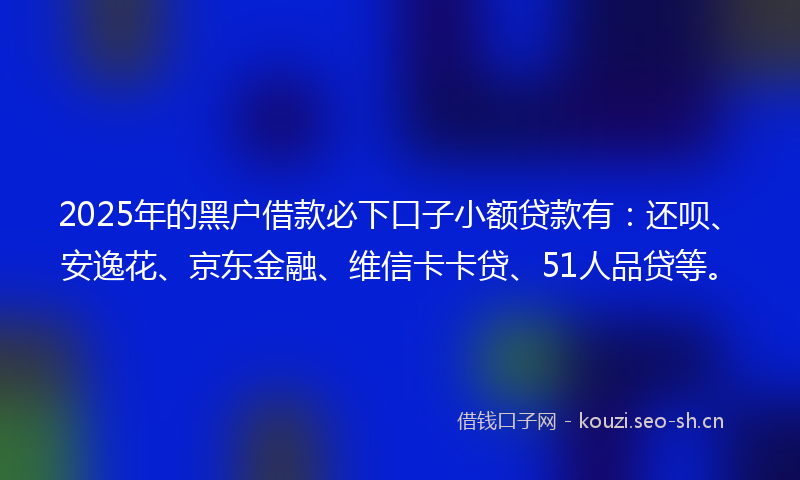 2025年的黑户借款必下口子小额贷款有：还呗、安逸花、京东金融、维信卡卡贷、51人品贷等。