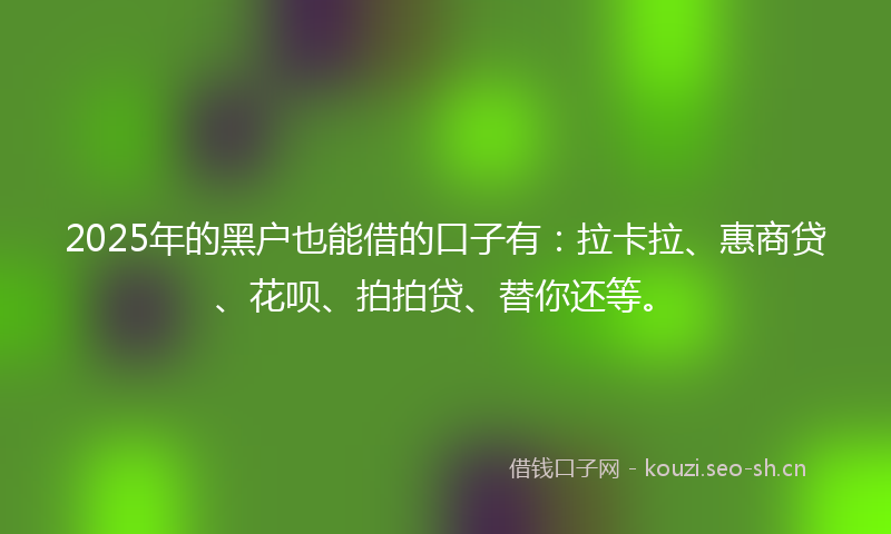 2025年的黑户也能借的口子有：拉卡拉、惠商贷、花呗、拍拍贷、替你还等。