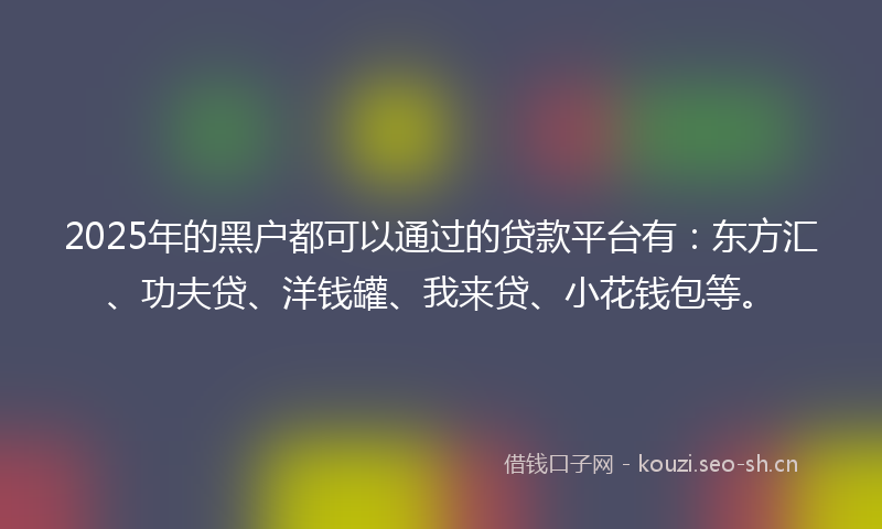 2025年的黑户都可以通过的贷款平台有：东方汇、功夫贷、洋钱罐、我来贷、小花钱包等。