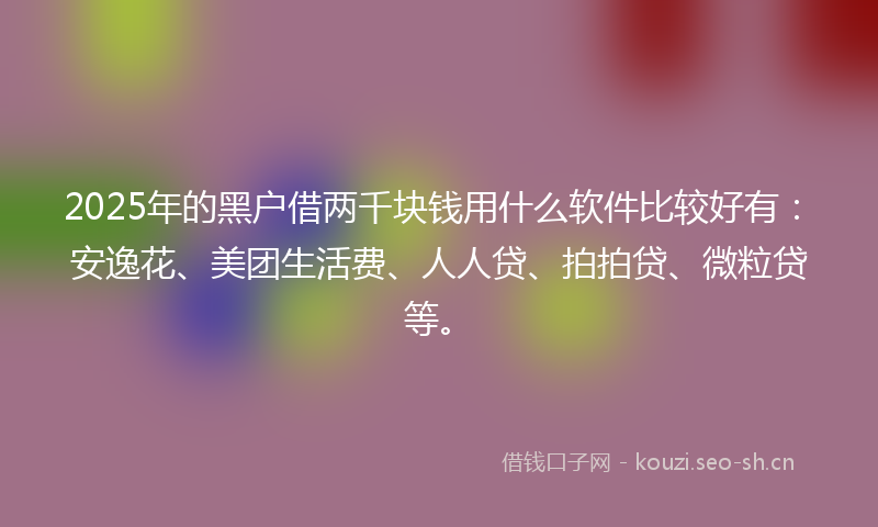 2025年的黑户借两千块钱用什么软件比较好有：安逸花、美团生活费、人人贷、拍拍贷、微粒贷等。