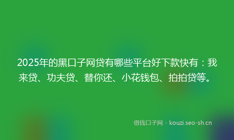 2025年的黑口子网贷有哪些平台好下款快有：我来贷、功夫贷、替你还、小花钱包、拍拍贷等。