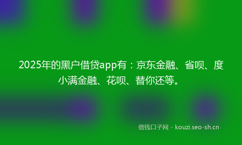 2025年的黑户借贷app有：京东金融、省呗、度小满金融、花呗、替你还等。