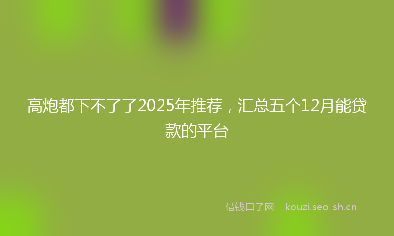 高炮都下不了了2025年推荐，汇总五个12月能贷款的平台