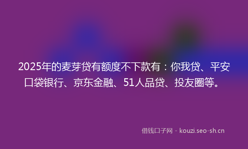 2025年的麦芽贷有额度不下款有：你我贷、平安口袋银行、京东金融、51人品贷、投友圈等。