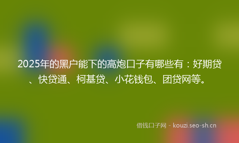 2025年的黑户能下的高炮口子有哪些有：好期贷、快贷通、柯基贷、小花钱包、团贷网等。