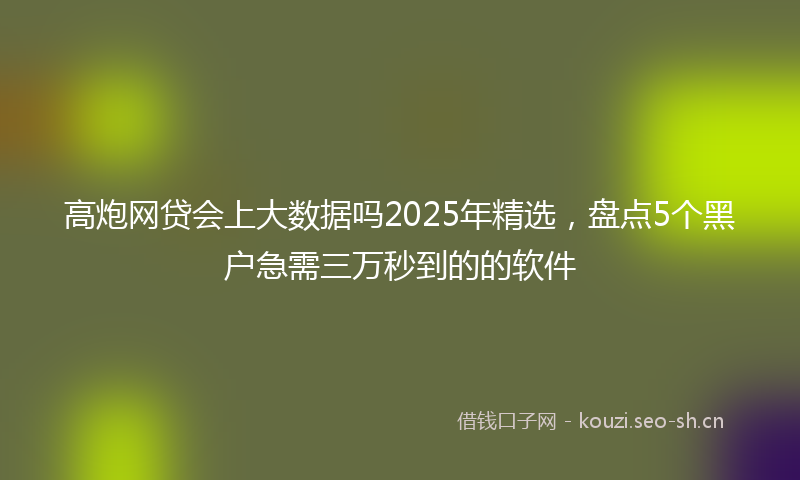 高炮网贷会上大数据吗2025年精选，盘点5个黑户急需三万秒到的的软件
