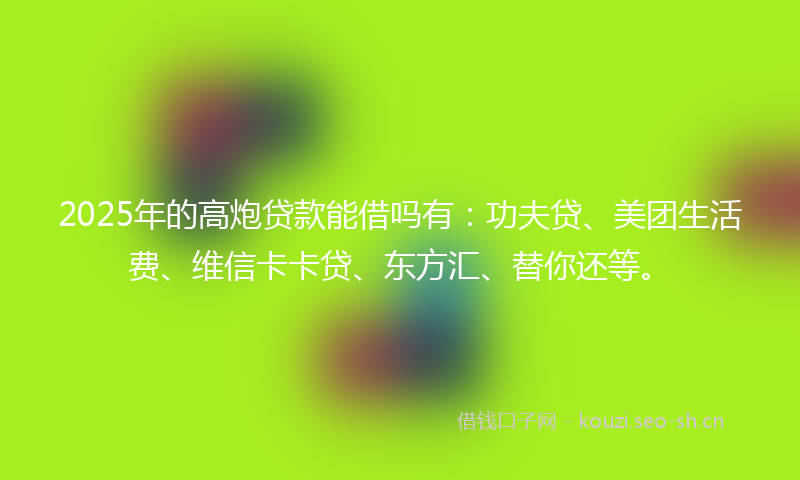 2025年的高炮贷款能借吗有：功夫贷、美团生活费、维信卡卡贷、东方汇、替你还等。