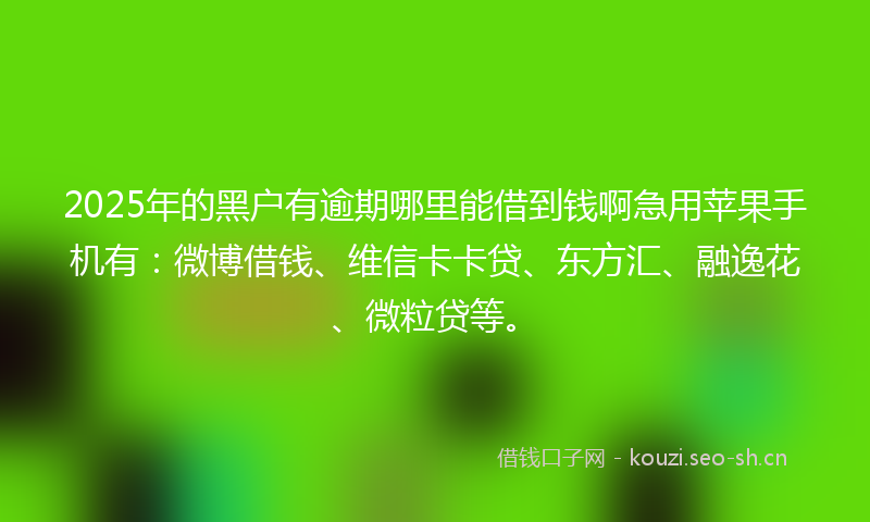 2025年的黑户有逾期哪里能借到钱啊急用苹果手机有：微博借钱、维信卡卡贷、东方汇、融逸花、微粒贷等。