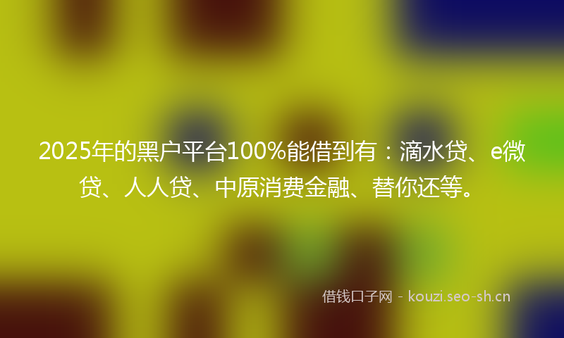 2025年的黑户平台100%能借到有:滴水贷、e微贷、人人贷、中原消费金融、替你还等。
