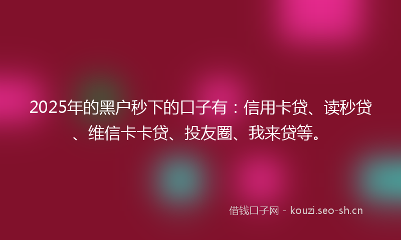 2025年的黑户秒下的口子有：信用卡贷、读秒贷、维信卡卡贷、投友圈、我来贷等。