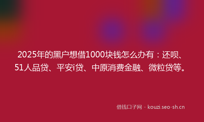 2025年的黑户想借1000块钱怎么办有:还呗、51人品贷、平安i贷、中原消费金融、微粒贷等。