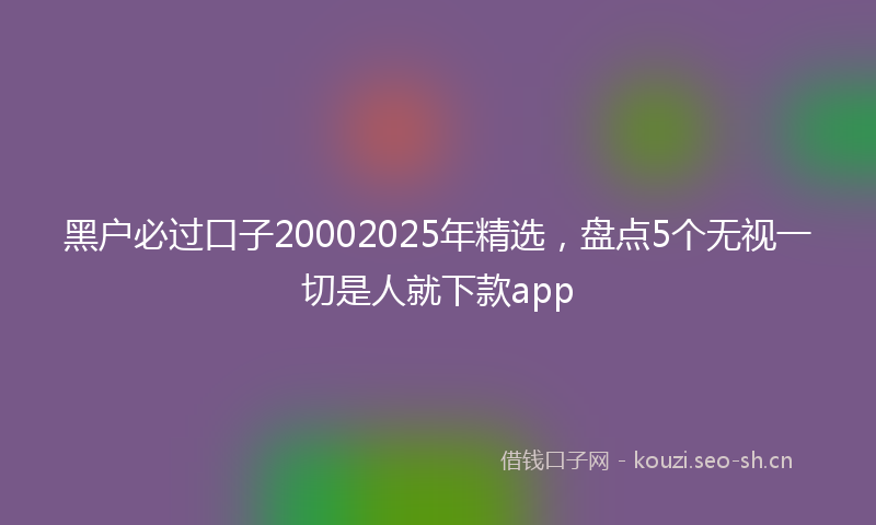 黑户必过口子20002025年精选，盘点5个无视一切是人就下款app