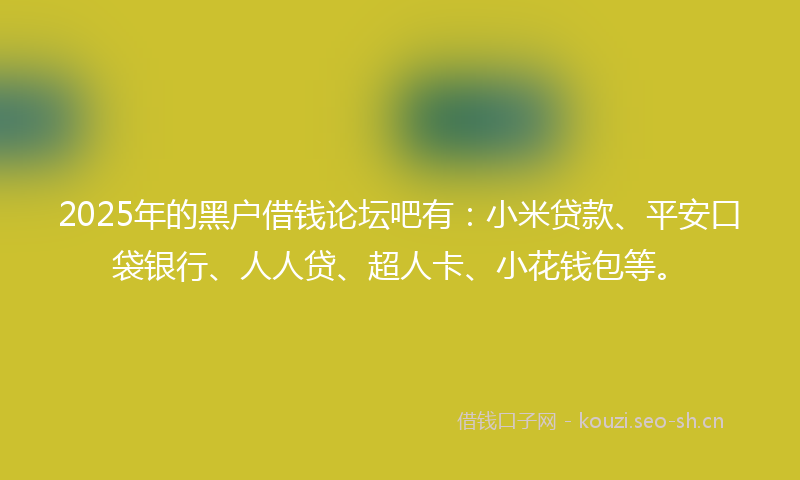 2025年的黑户借钱论坛吧有:小米贷款、平安口袋银行、人人贷、超人卡、小花钱包等。