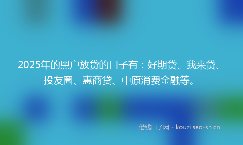 2025年的黑户放贷的口子有：好期贷、我来贷、投友圈、惠商贷、中原消费金融等。