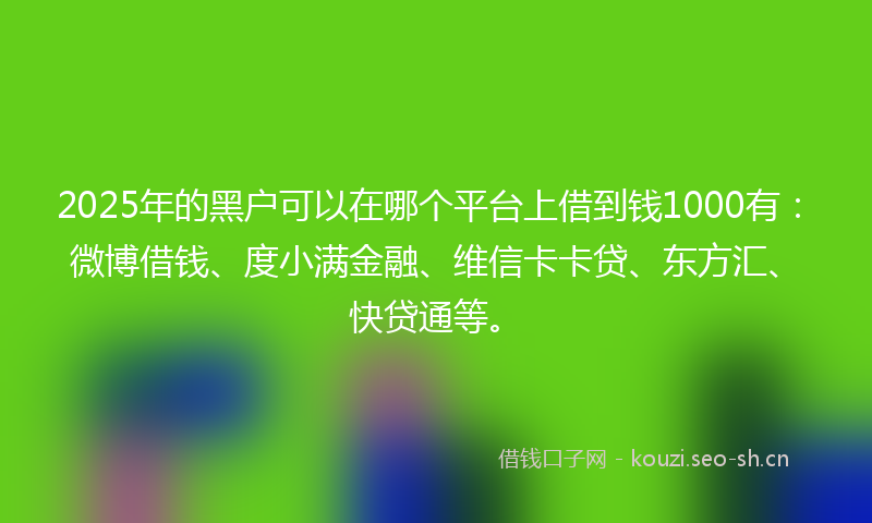 2025年的黑户可以在哪个平台上借到钱1000有:微博借钱、度小满金融、维信卡卡贷、东方汇、快贷通等。