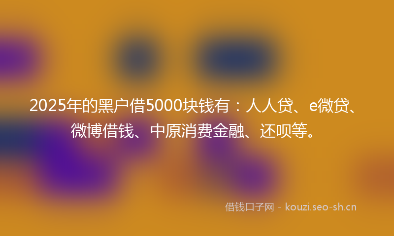 2025年的黑户借5000块钱有:人人贷、e微贷、微博借钱、中原消费金融、还呗等。
