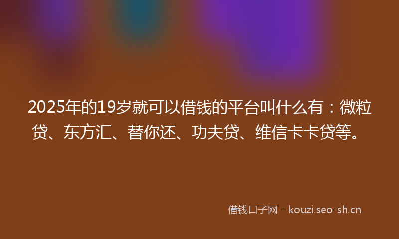 2025年的19岁就可以借钱的平台叫什么有：微粒贷、东方汇、替你还、功夫贷、维信卡卡贷等。