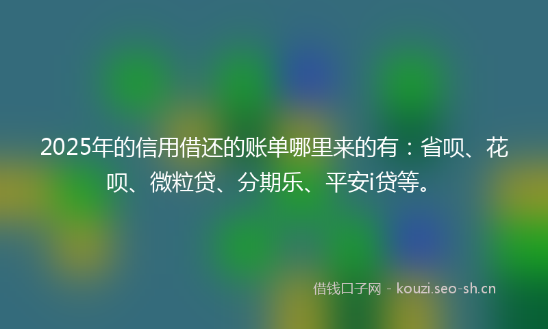 2025年的信用借还的账单哪里来的有：省呗、花呗、微粒贷、分期乐、平安i贷等。