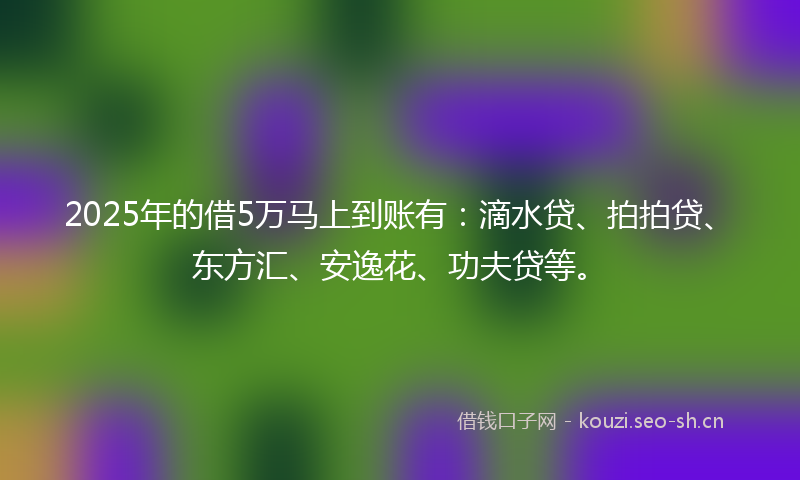2025年的借5万马上到账有：滴水贷、拍拍贷、东方汇、安逸花、功夫贷等。