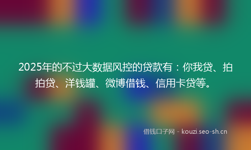 2025年的不过大数据风控的贷款有：你我贷、拍拍贷、洋钱罐、微博借钱、信用卡贷等。