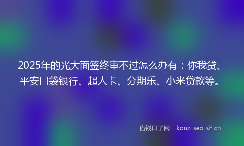 2025年的光大面签终审不过怎么办有：你我贷、平安口袋银行、超人卡、分期乐、小米贷款等。