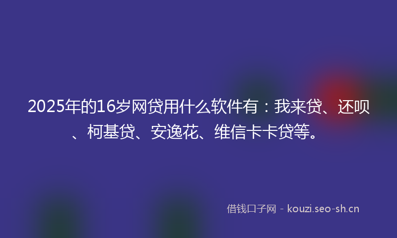 2025年的16岁网贷用什么软件有：我来贷、还呗、柯基贷、安逸花、维信卡卡贷等。