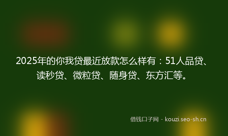 2025年的你我贷最近放款怎么样有:51人品贷、读秒贷、微粒贷、随身贷、东方汇等。