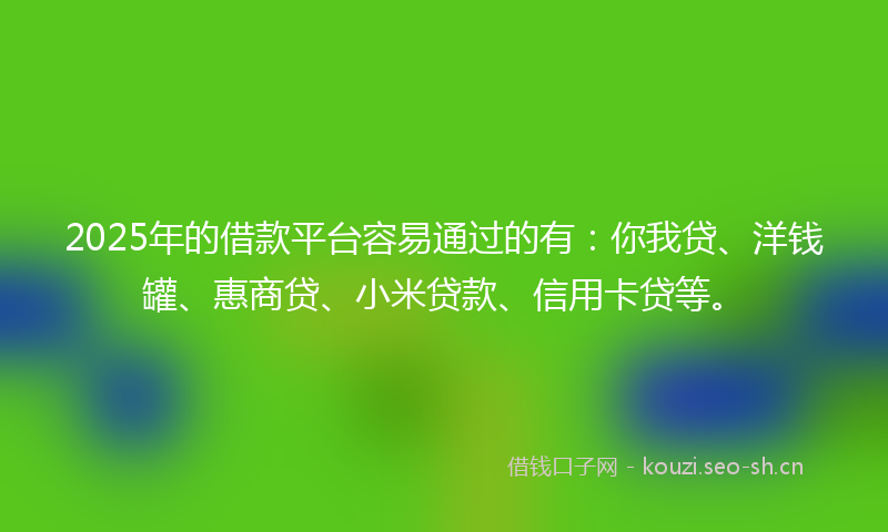 2025年的借款平台容易通过的有：你我贷、洋钱罐、惠商贷、小米贷款、信用卡贷等。