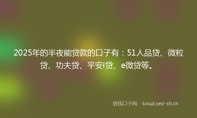 2025年的半夜能贷款的口子有：51人品贷、微粒贷、功夫贷、平安i贷、e微贷等。