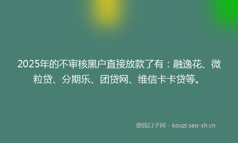 2025年的不审核黑户直接放款了有：融逸花、微粒贷、分期乐、团贷网、维信卡卡贷等。
