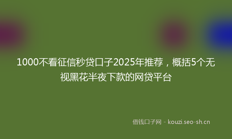 1000不看征信秒贷口子2025年推荐,概括5个无视黑花半夜下款的网贷平台
