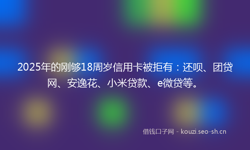 2025年的刚够18周岁信用卡被拒有：还呗、团贷网、安逸花、小米贷款、e微贷等。