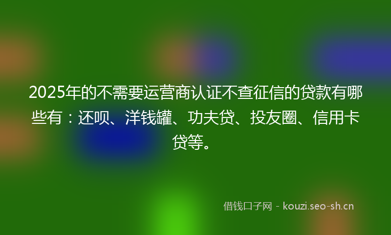 2025年的不需要运营商认证不查征信的贷款有哪些有：还呗、洋钱罐、功夫贷、投友圈、信用卡贷等。