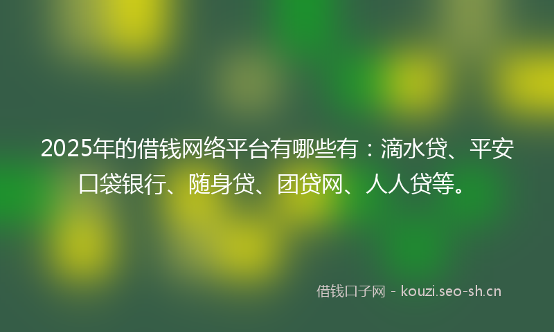 2025年的借钱网络平台有哪些有:滴水贷、平安口袋银行、随身贷、团贷网、人人贷等。