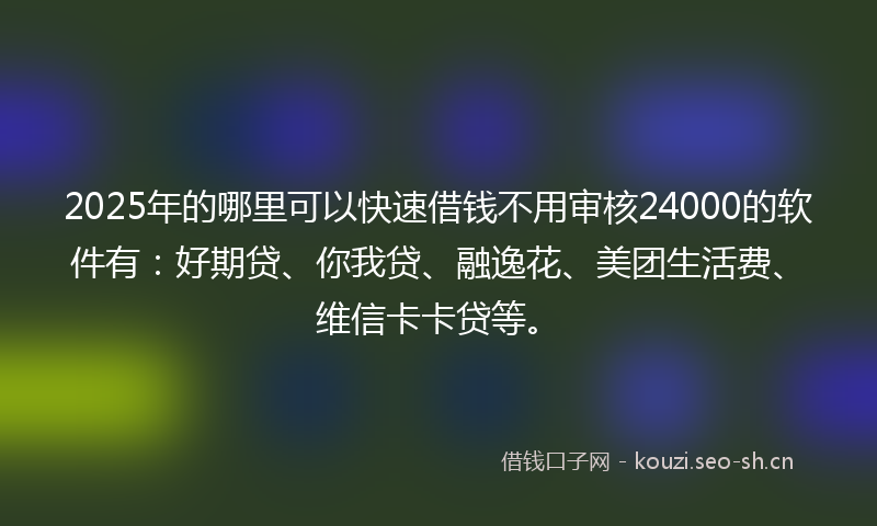 2025年的哪里可以快速借钱不用审核24000的软件有：好期贷、你我贷、融逸花、美团生活费、维信卡卡贷等。