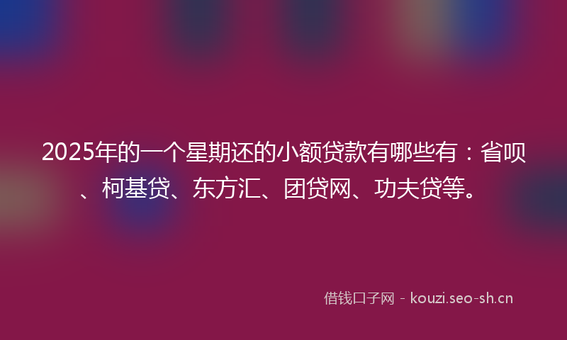 2025年的一个星期还的小额贷款有哪些有：省呗、柯基贷、东方汇、团贷网、功夫贷等。