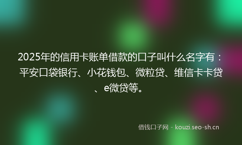 2025年的信用卡账单借款的口子叫什么名字有：平安口袋银行、小花钱包、微粒贷、维信卡卡贷、e微贷等。