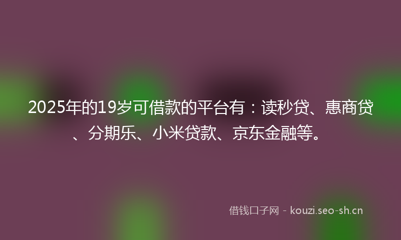 2025年的19岁可借款的平台有：读秒贷、惠商贷、分期乐、小米贷款、京东金融等。