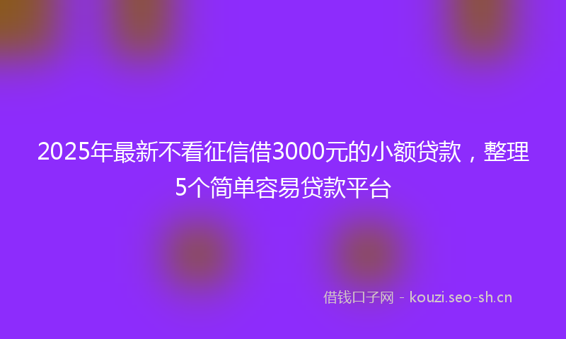 2025年最新不看征信借3000元的小额贷款，整理5个简单容易贷款平台