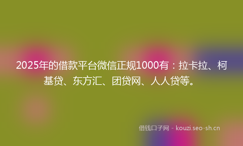 2025年的借款平台微信正规1000有:拉卡拉、柯基贷、东方汇、团贷网、人人贷等。