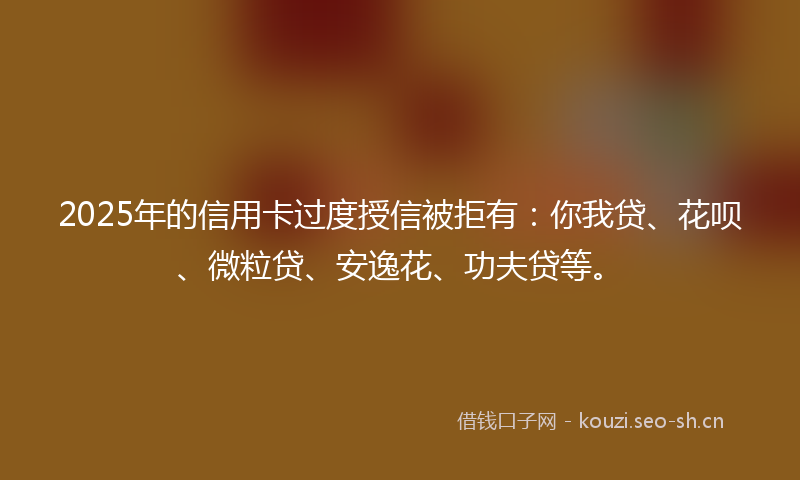 2025年的信用卡过度授信被拒有：你我贷、花呗、微粒贷、安逸花、功夫贷等。
