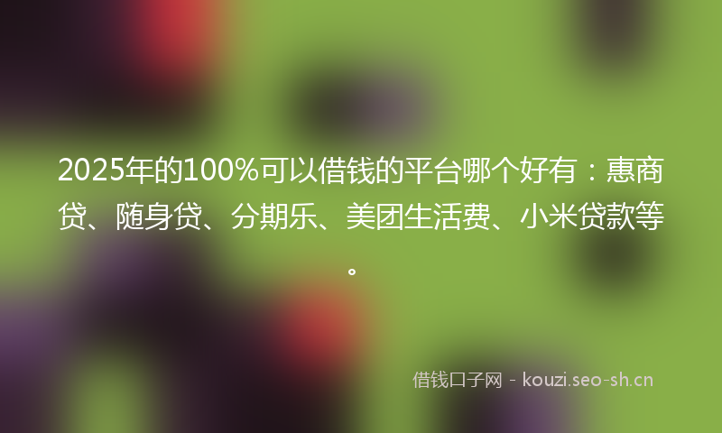 2025年的100%可以借钱的平台哪个好有：惠商贷、随身贷、分期乐、美团生活费、小米贷款等。